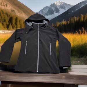 ✅Snozu Women’s Sz LARGE Black Fleece Lined Hooded Jacket Lightweight Soft-shell